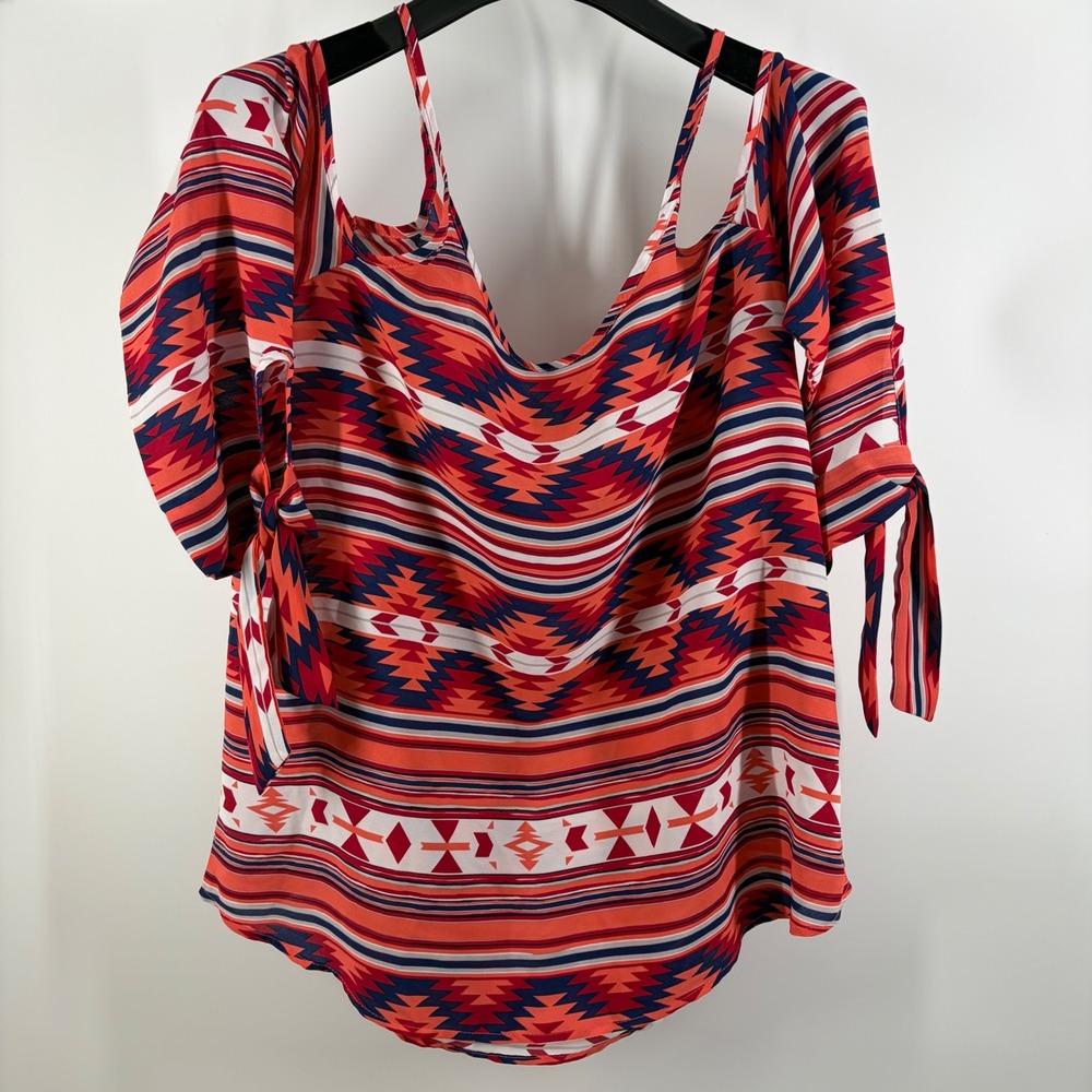 Southwestern Aztec Blouse Coastal‎ Cowgirl Indie Boho Cold Shoulder Y2K NWT